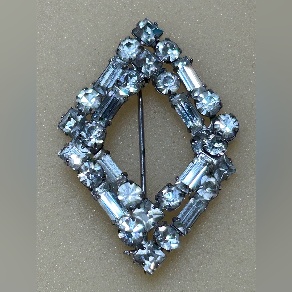 Vintage Rhinestone Crystal Double Diamond-Shaped Brooch Pin